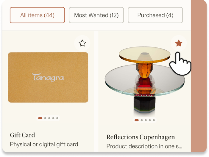 Registry item view showing priority starring and purchased status